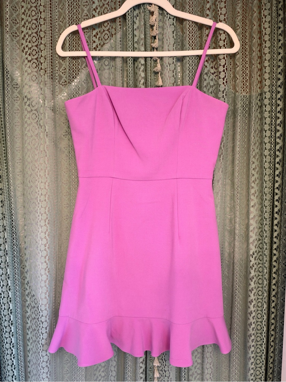 French Connection Pink Spaghetti Strap Ruffle Hem Dress
